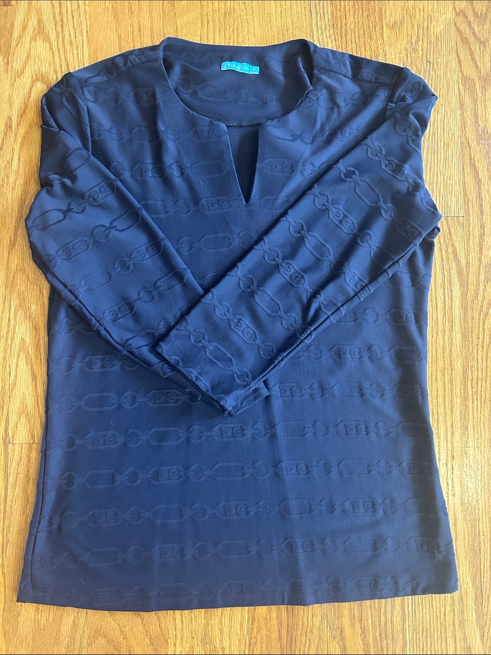 J. McLaughlin Navy Long-Sleeve Keyhole Jacquard Top